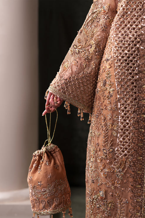 Emaan Adeel Starlit Jewels Unstitched Organza 3Pc Suit - Hessonite