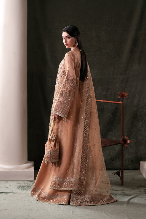 Emaan Adeel Starlit Jewels Unstitched Organza 3Pc Suit - Hessonite