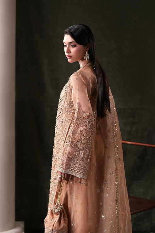 Emaan Adeel Starlit Jewels Unstitched Organza 3Pc Suit - Hessonite