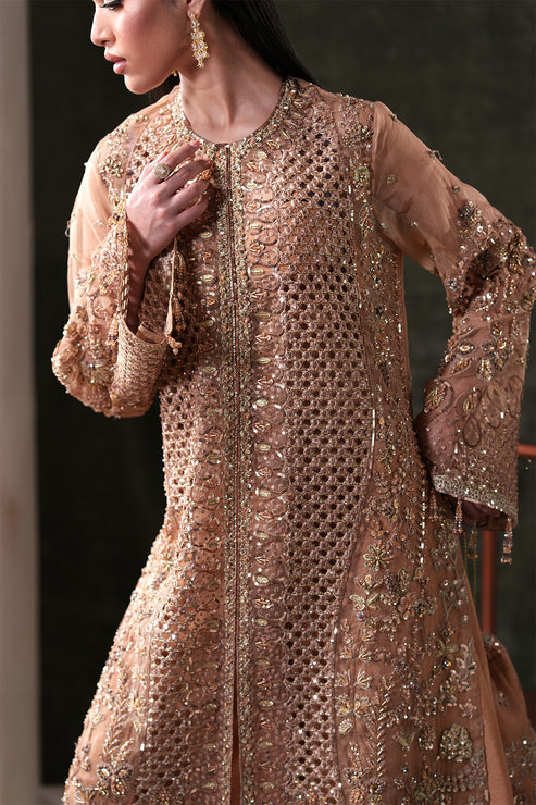 Emaan Adeel Starlit Jewels Unstitched Organza 3Pc Suit - Hessonite