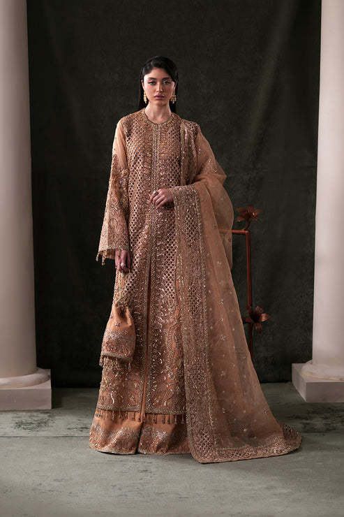 Emaan Adeel Starlit Jewels Unstitched Organza 3Pc Suit - Hessonite