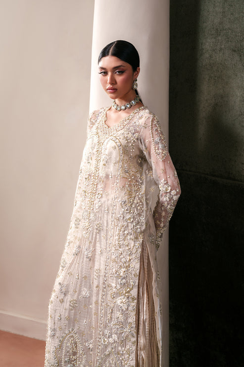 Emaan Adeel Starlit Jewels Unstitched Organza 3Pc Suit - Howlite