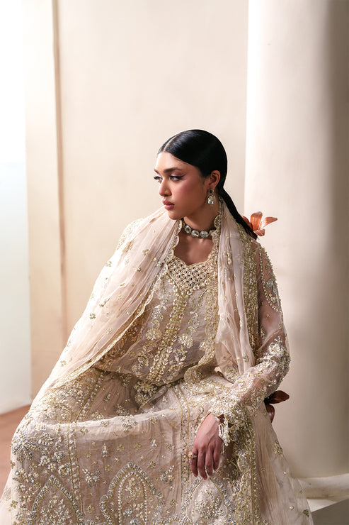 Emaan Adeel Starlit Jewels Unstitched Organza 3Pc Suit - Howlite