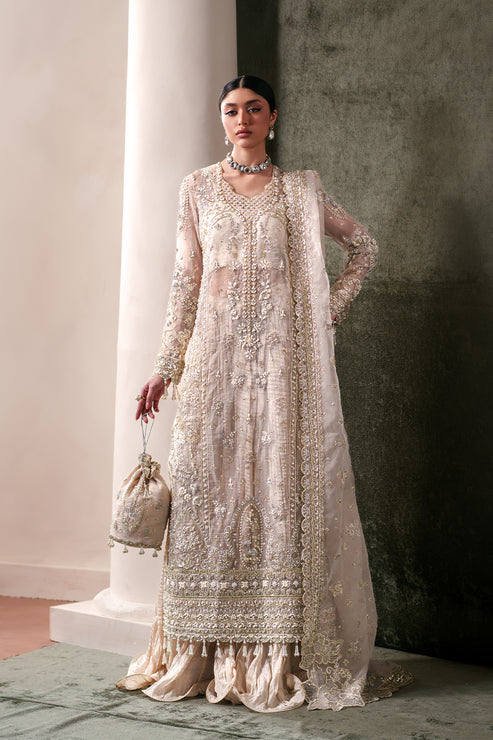 Emaan Adeel Starlit Jewels Unstitched Organza 3Pc Suit - Howlite