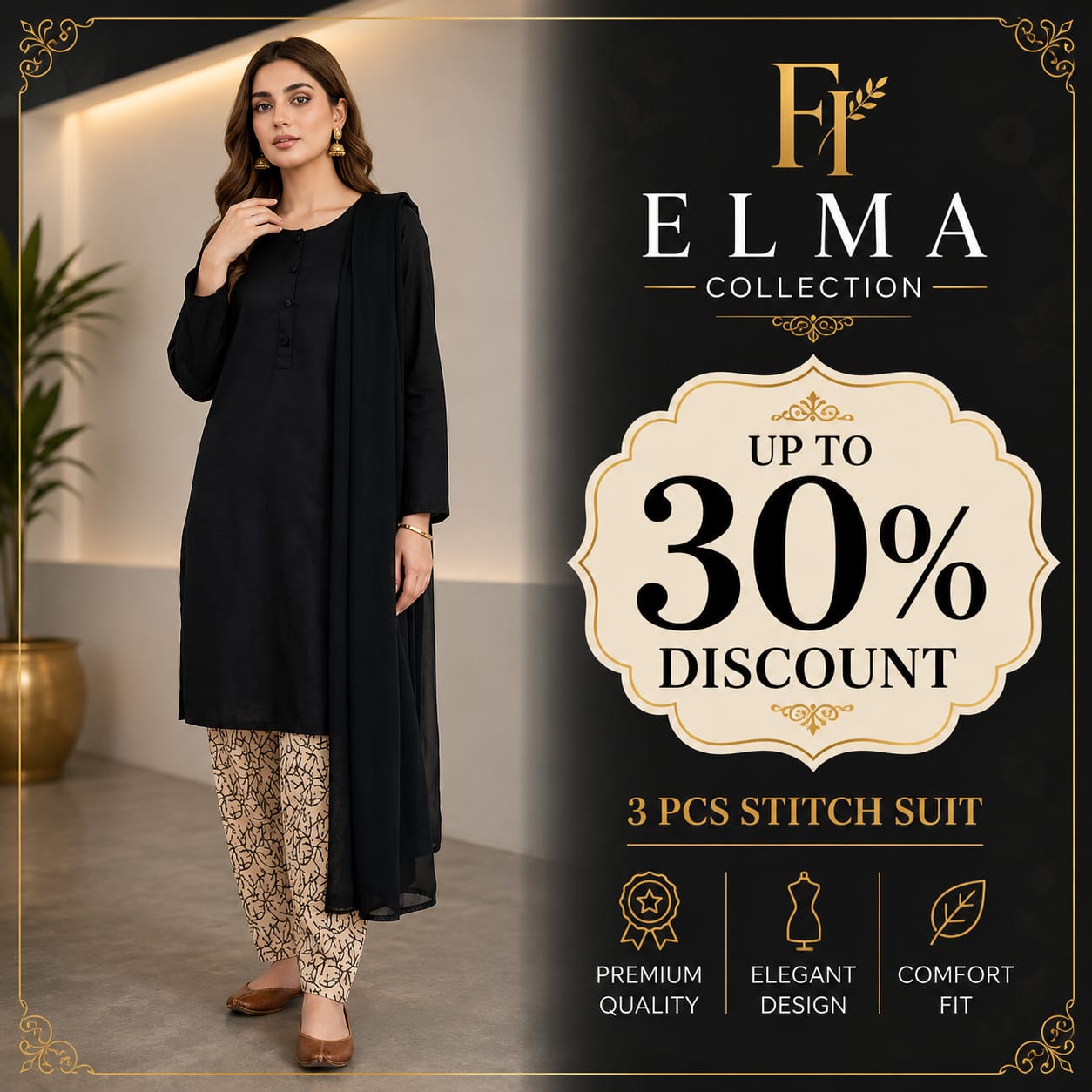 3Pcs Women's Stitched Arabic Lawn Block Printed Suit