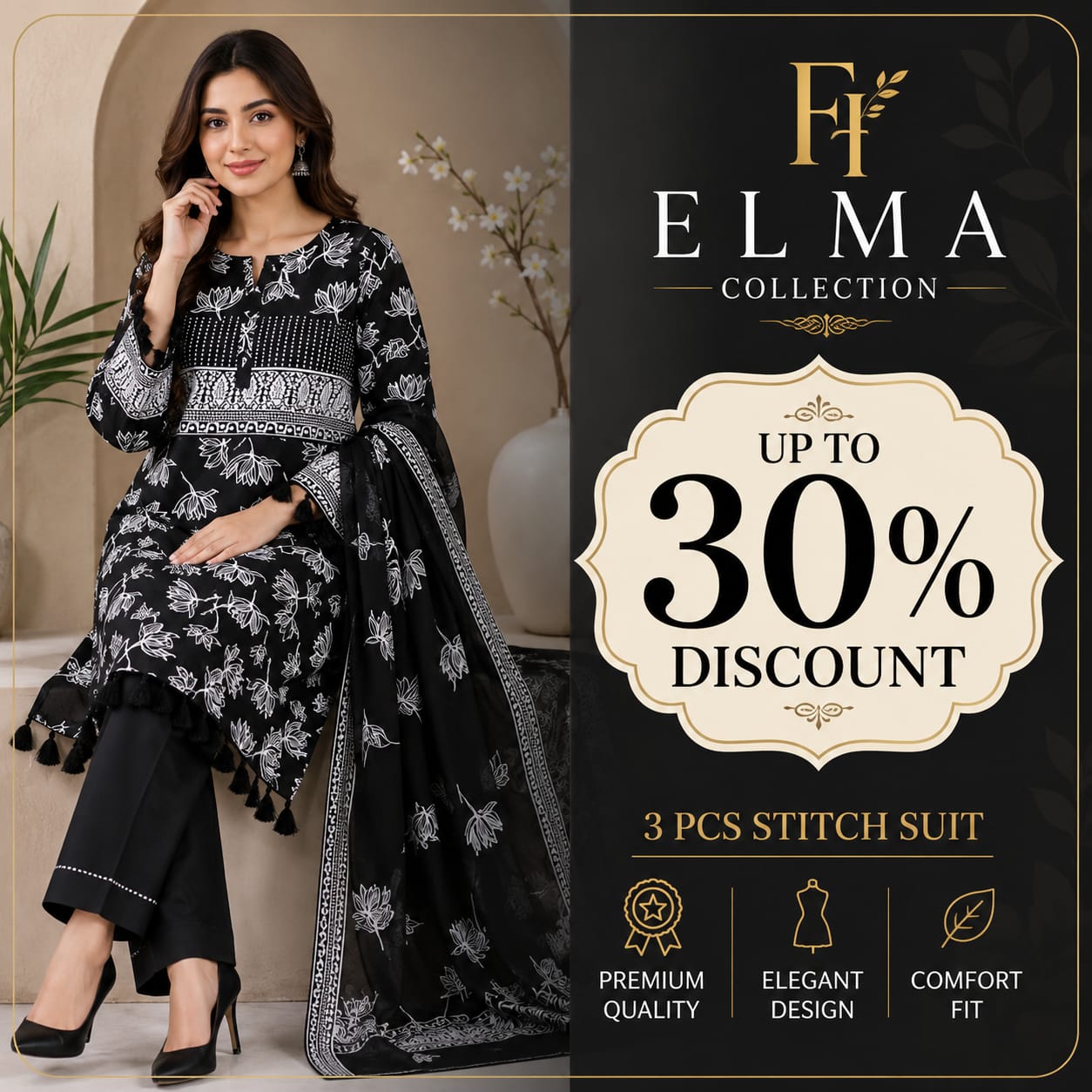 3Pcs Women's Stitched Lawn Digital Print Suit with Lace work short Frock and Shalwar