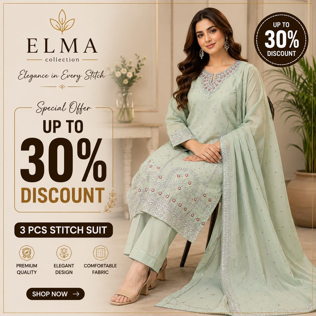 Women Cotton Lawn Embroidered 3 Pcs Suit Mint Green