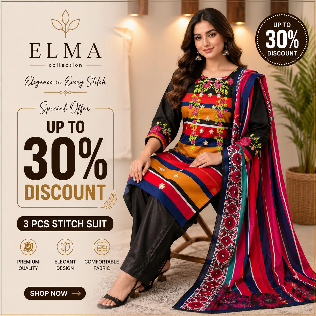 3 Pcs Women's Stitched Lawn Printed Suit