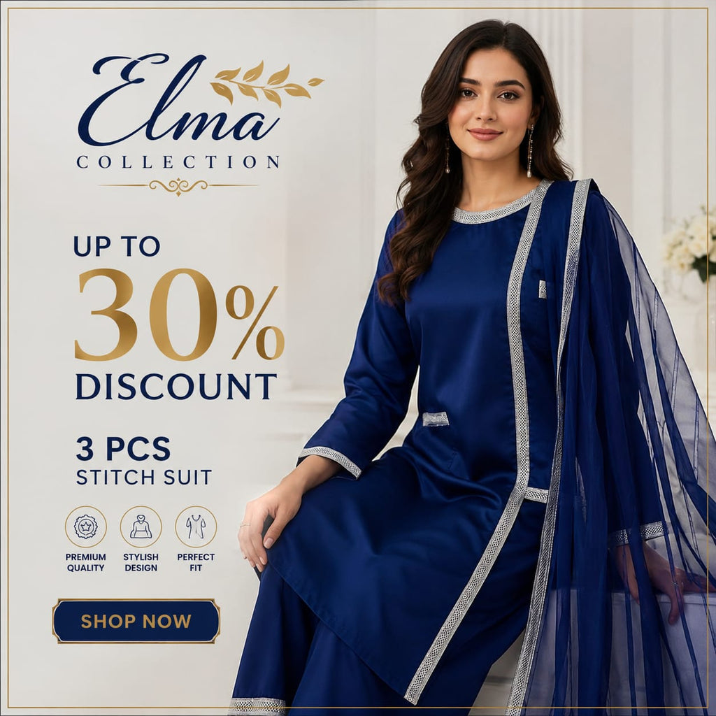 Blue Color Embroidered 3PCS Stitch Suit