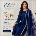 Blue Color Embroidered 3PCS Stitch Suit