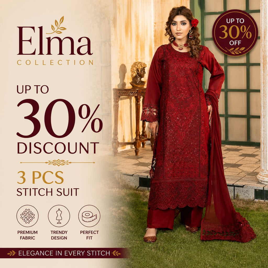 Simt - U3B Maroon Embroidered Lawn Suit for Women - 3 Pcs Set