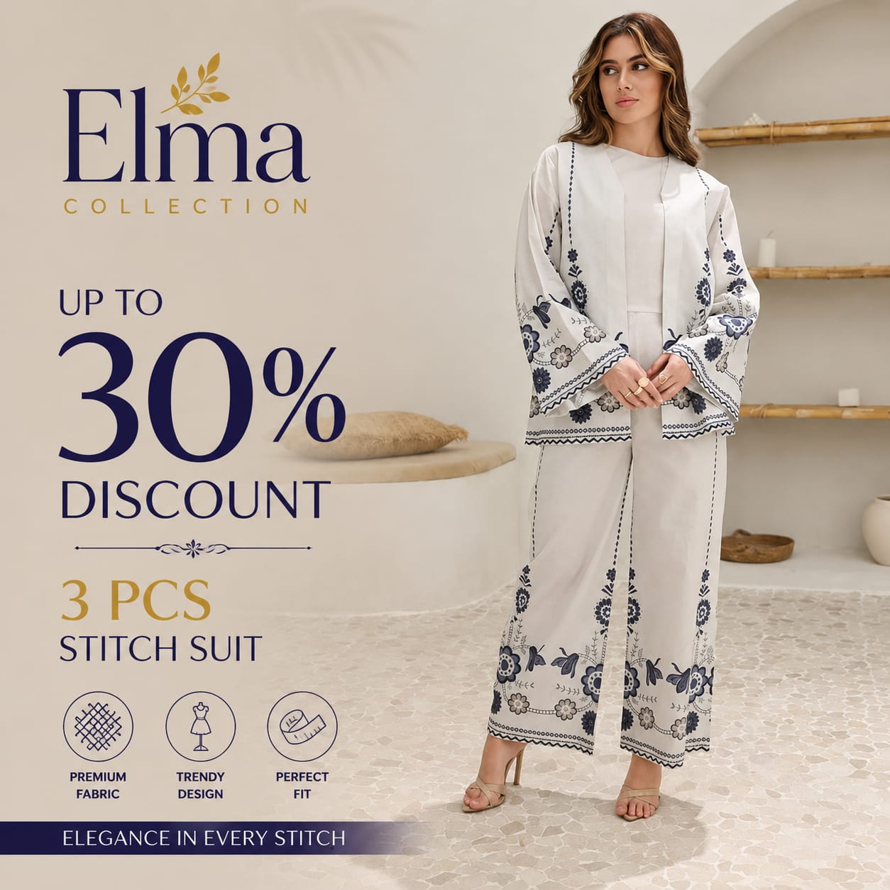 3 Pcs Women's Stitched Swiss Voile Printed Suit