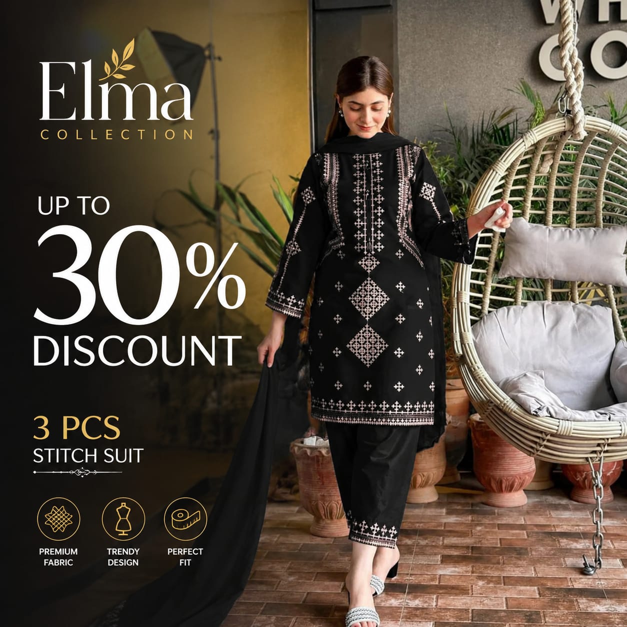 3 Pcs Women's Stitched Cotton Embroidered Suit