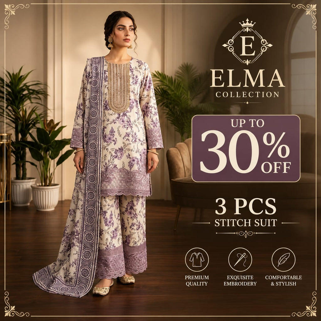 3 Pcs Women's Stitched Lawn Embroidered Suit