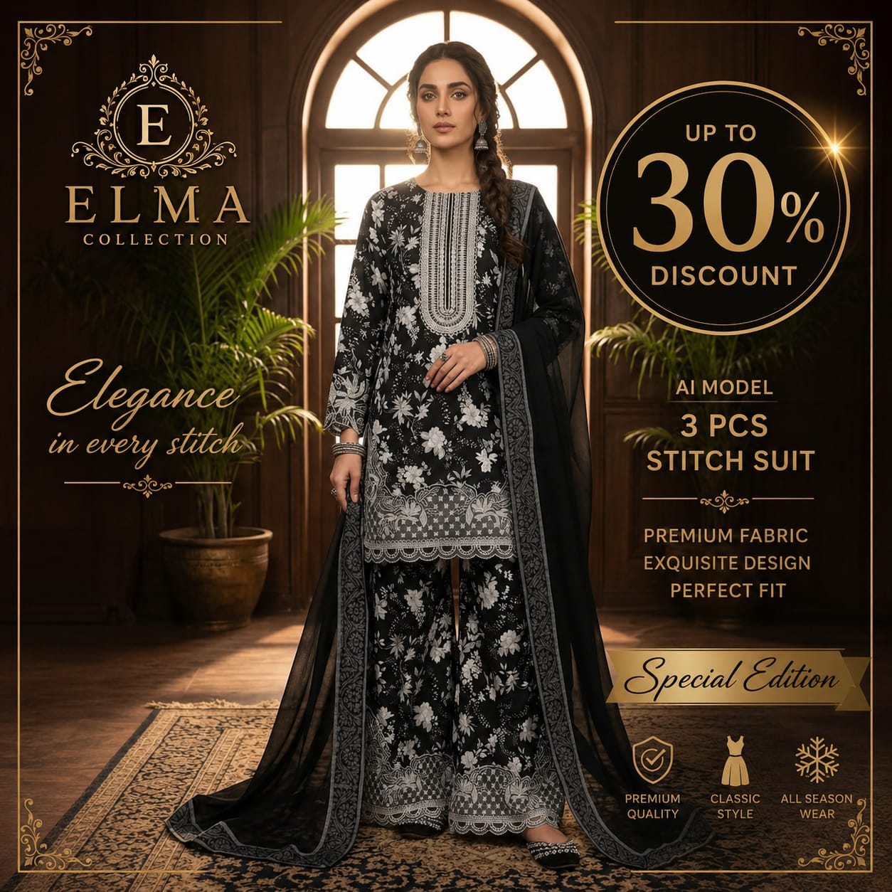 3 Pcs Women's Stitched Lawn Embroidered Suit