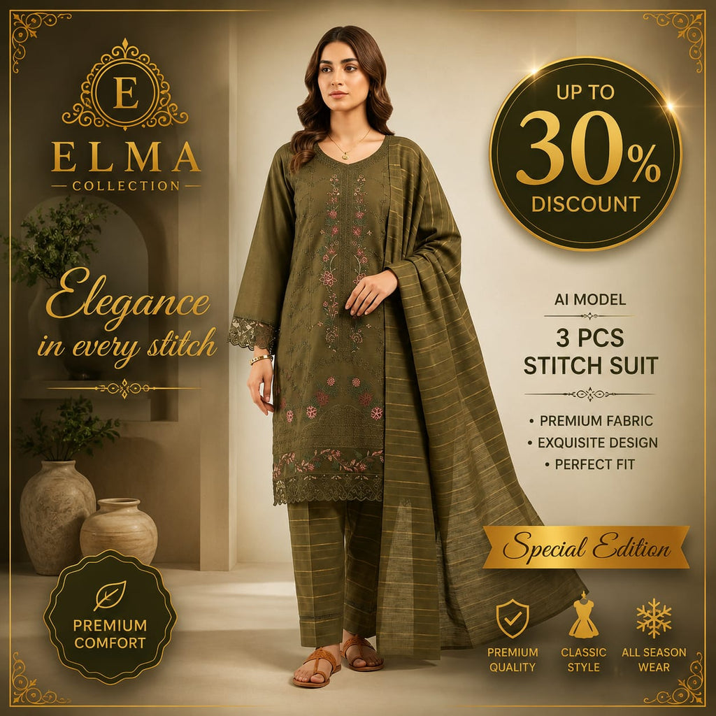 Cotton Lawn Embroidered 3Pcs Set Multicolor