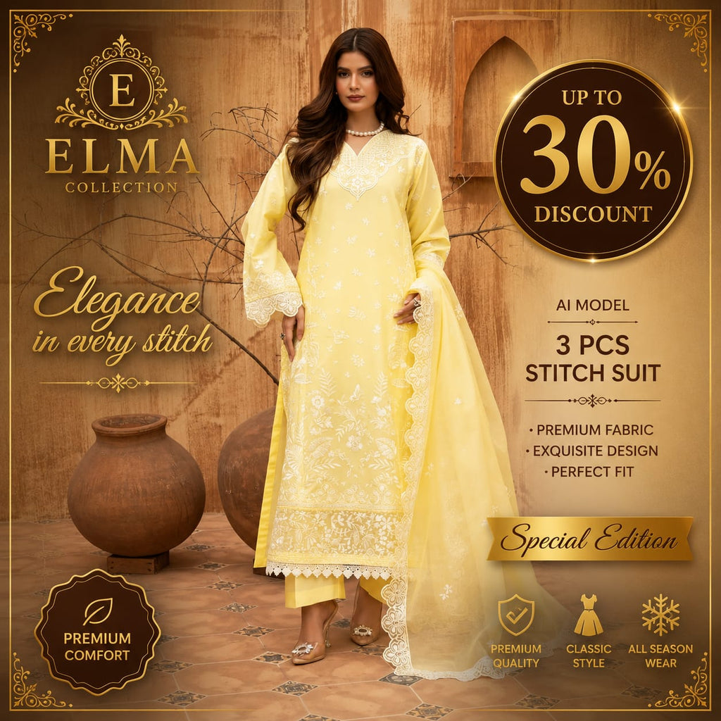Ziya - U5A Stunning Lemon Embroidered Women's Stitched Suit - 3 Pcs Set