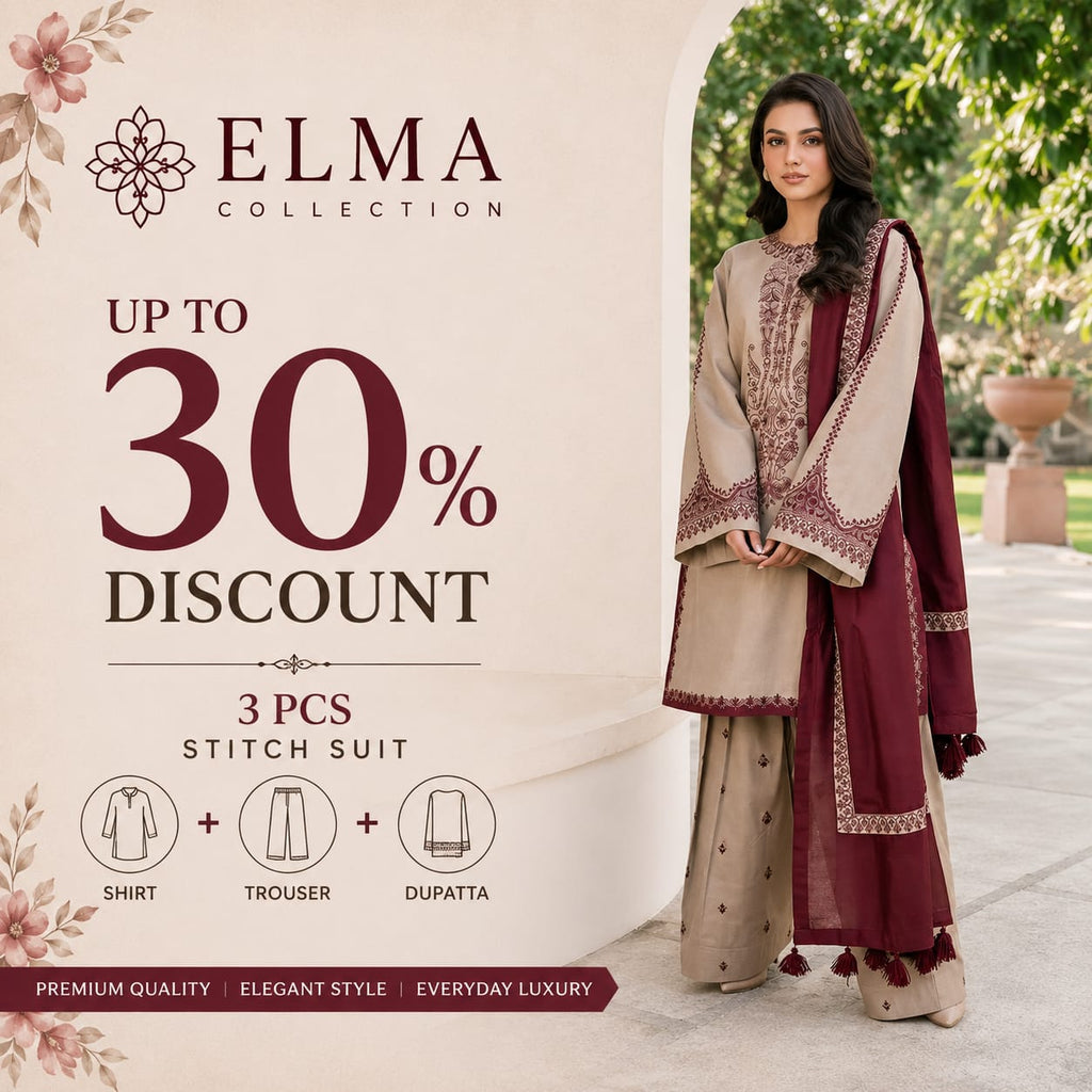 3 Pcs Women's Stitched Cotton Lawn Embroidered Suit