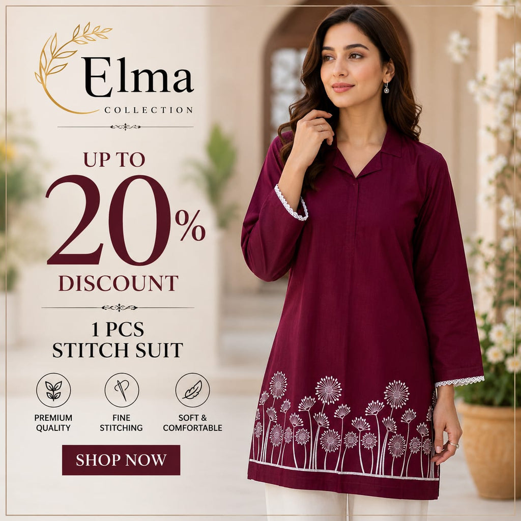 Maroon Embroidered Cotton Lawn Kurta Medium