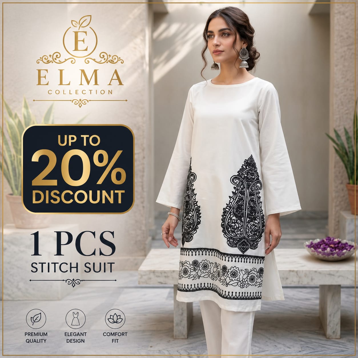 1 Pcs Woman's Arabic Lawn Embroidered Stitch Shirt