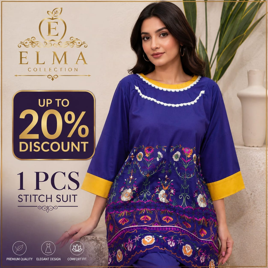 1 Pcs Woman's Arabic Lawn Embroidered Stitch Shirt