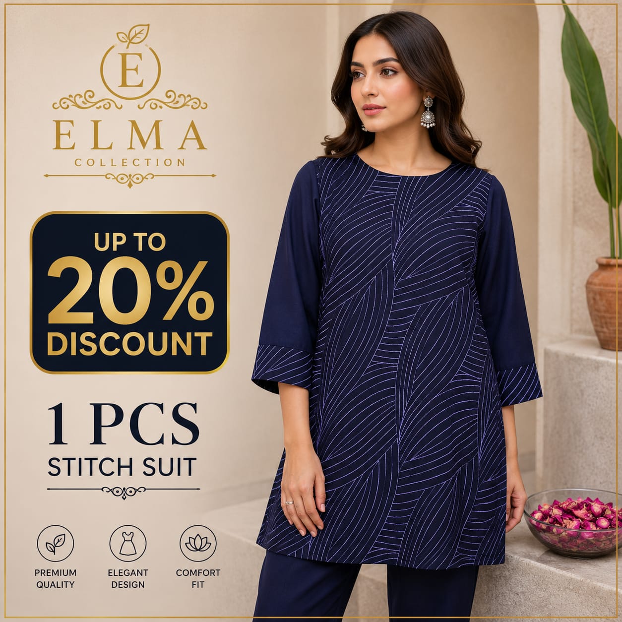 1 Pcs Embroidered Dress Arabic Lawn Stitch Shirt