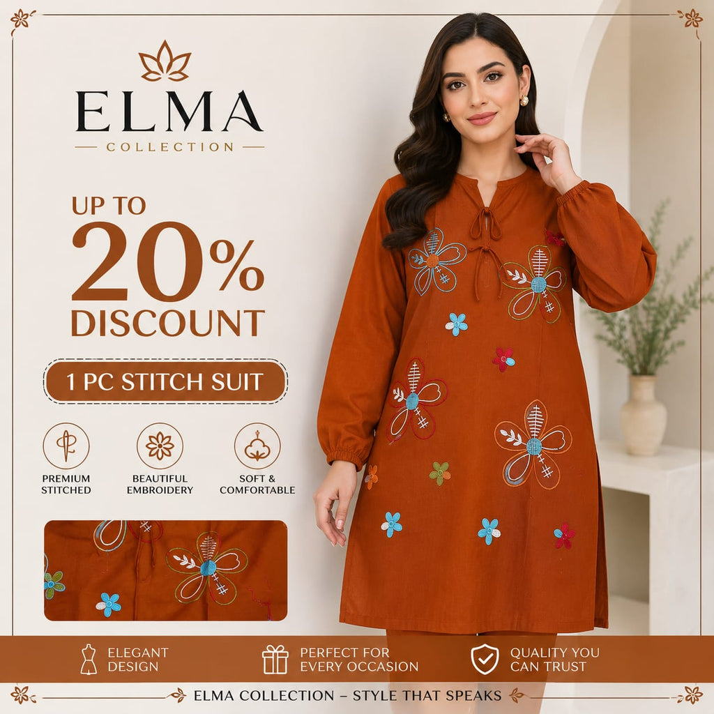 1 Pc Women's Stitched Lawn Embroidered Shirt