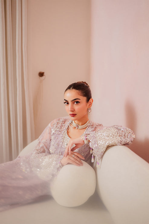 Emaan Adeel Starlit Jewels Unstitched Organza 3Pc Suit - Lapis