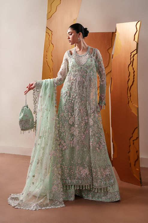 Emaan Adeel Starlit Jewels Unstitched Organza 3Pc Suit - Moonstone Gleam