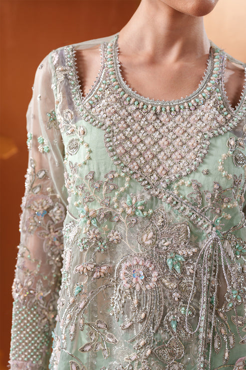 Emaan Adeel Starlit Jewels Unstitched Organza 3Pc Suit - Moonstone Gleam