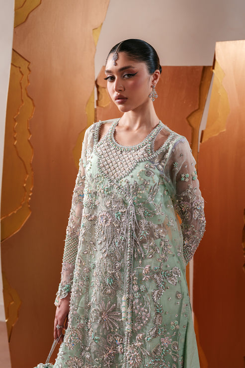 Emaan Adeel Starlit Jewels Unstitched Organza 3Pc Suit - Moonstone Gleam