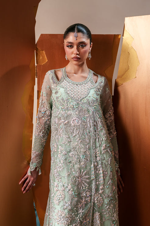Emaan Adeel Starlit Jewels Unstitched Organza 3Pc Suit - Moonstone Gleam
