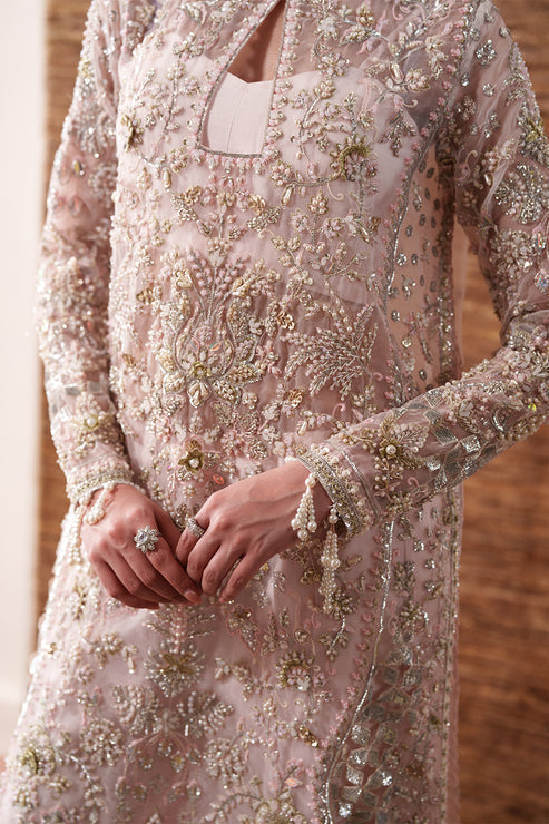Emaan Adeel Starlit Jewels Unstitched Organza 3Pc Suit - Pearl Essence