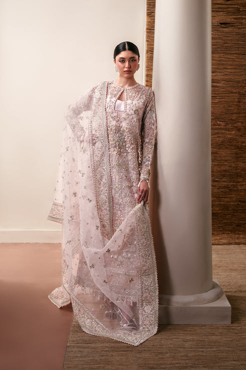 Emaan Adeel Starlit Jewels Unstitched Organza 3Pc Suit - Pearl Essence