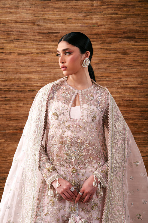 Emaan Adeel Starlit Jewels Unstitched Organza 3Pc Suit - Pearl Essence