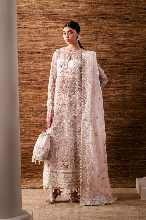 Emaan Adeel Starlit Jewels Unstitched Organza 3Pc Suit - Pearl Essence
