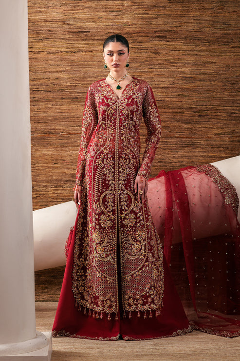 Emaan Adeel Starlit Jewels Unstitched Organza 3Pc Suit - Ruby Veil