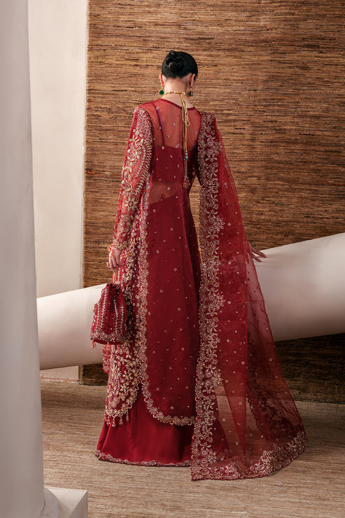 Emaan Adeel Starlit Jewels Unstitched Organza 3Pc Suit - Ruby Veil