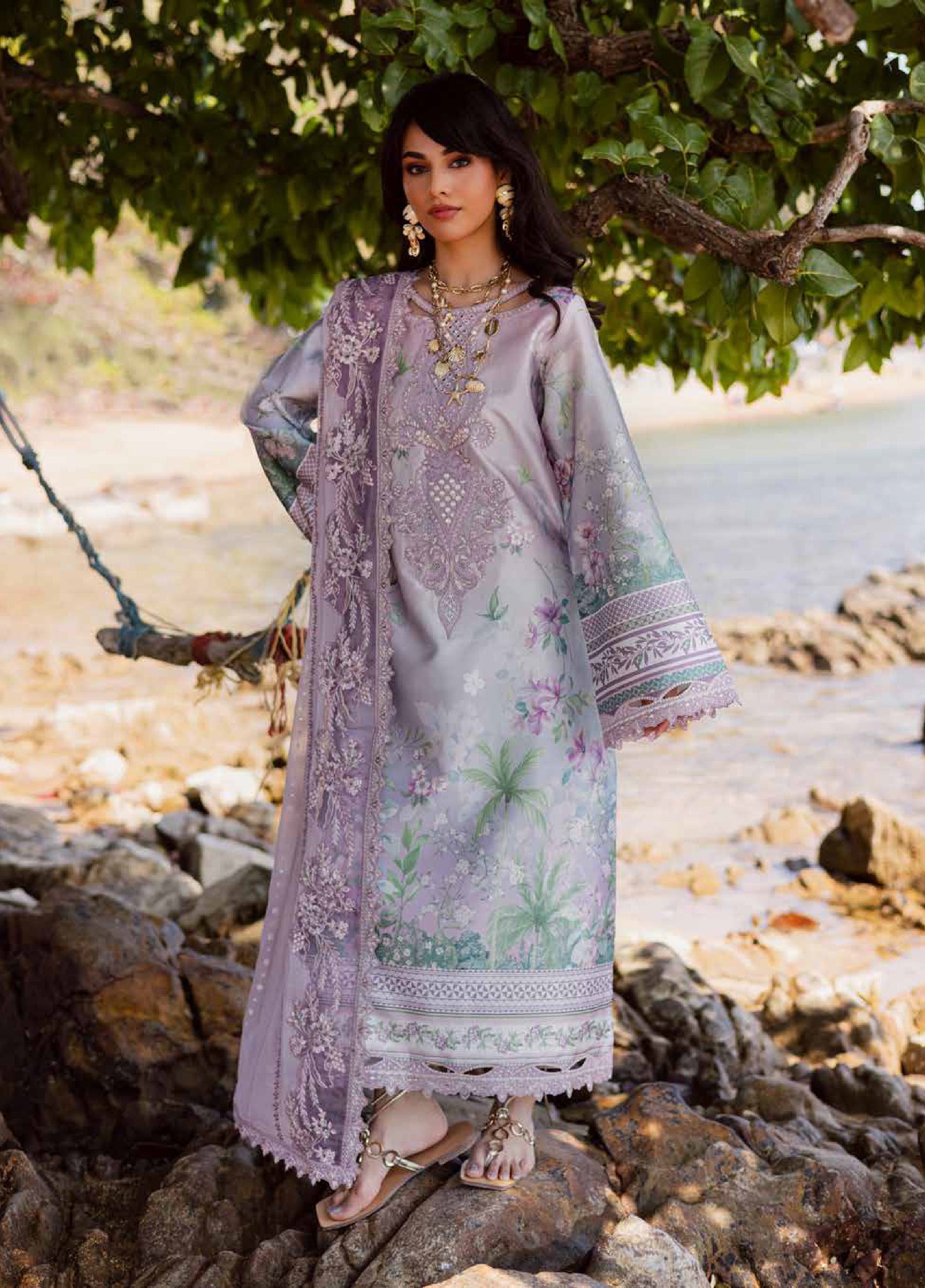 Nureh The Silk Unstitched Embroidered Luxury Silk 3Pc Suit S-24
