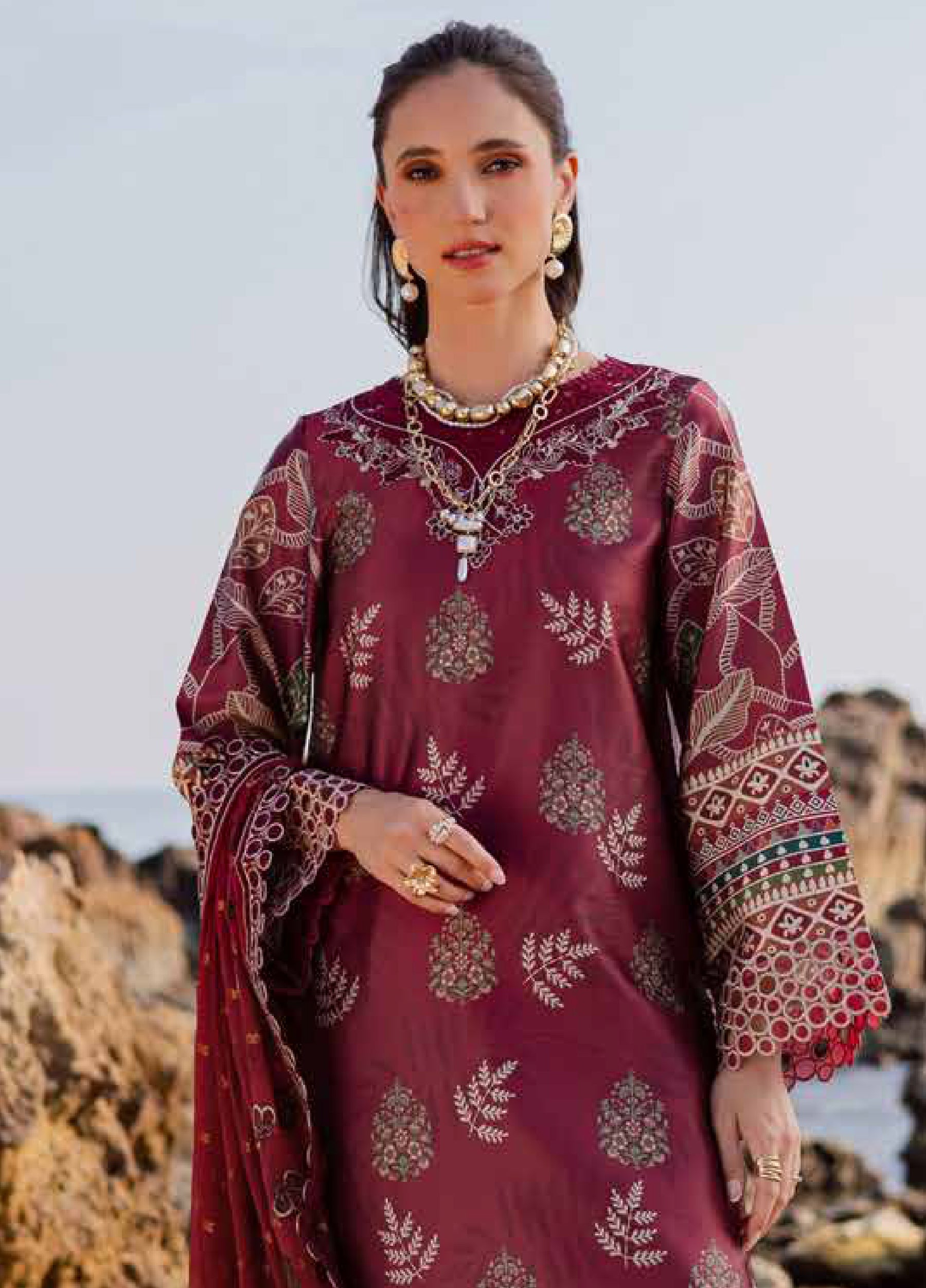 Nureh The Silk Unstitched Embroidered Luxury Silk 3Pc Suit S-26
