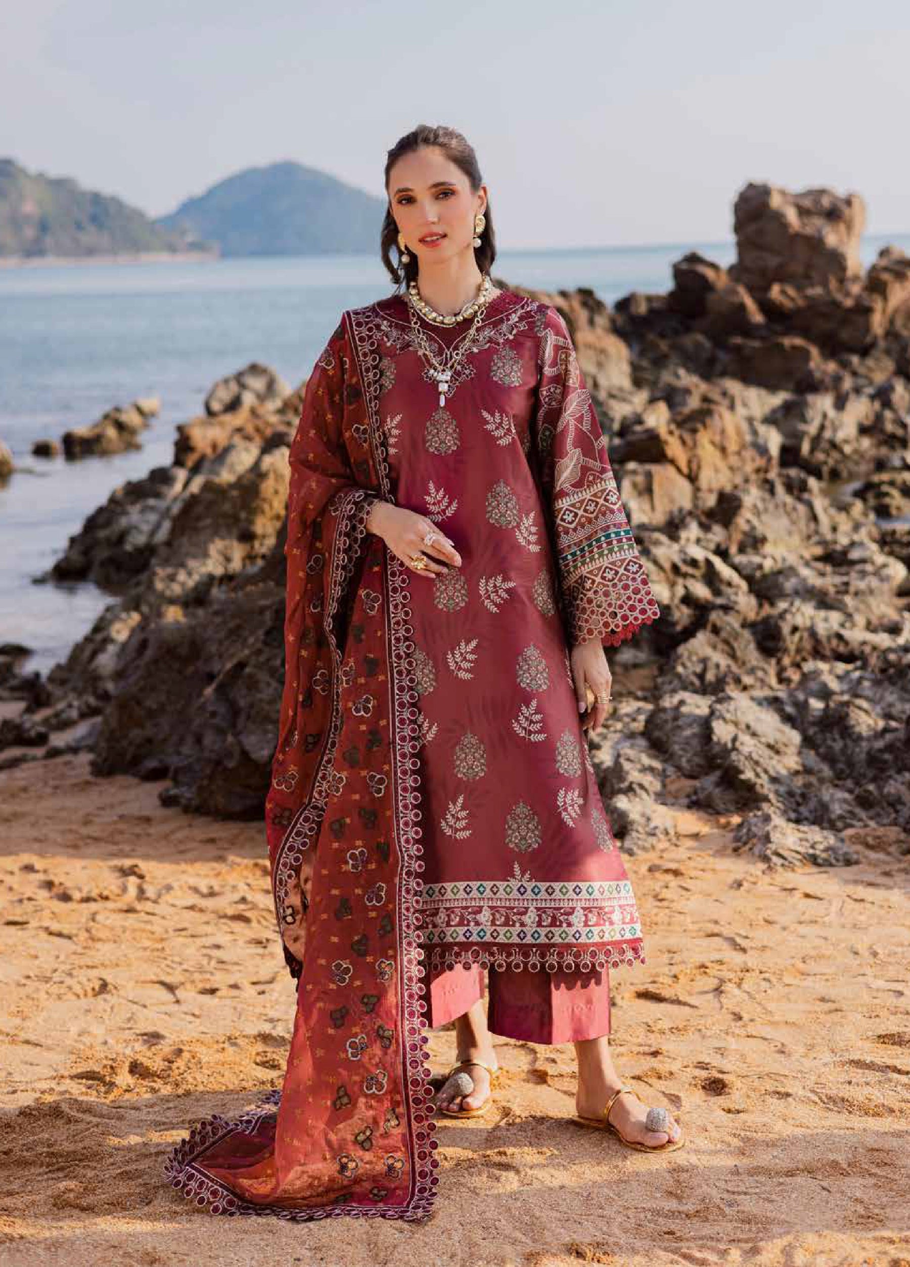 Nureh The Silk Unstitched Embroidered Luxury Silk 3Pc Suit S-26