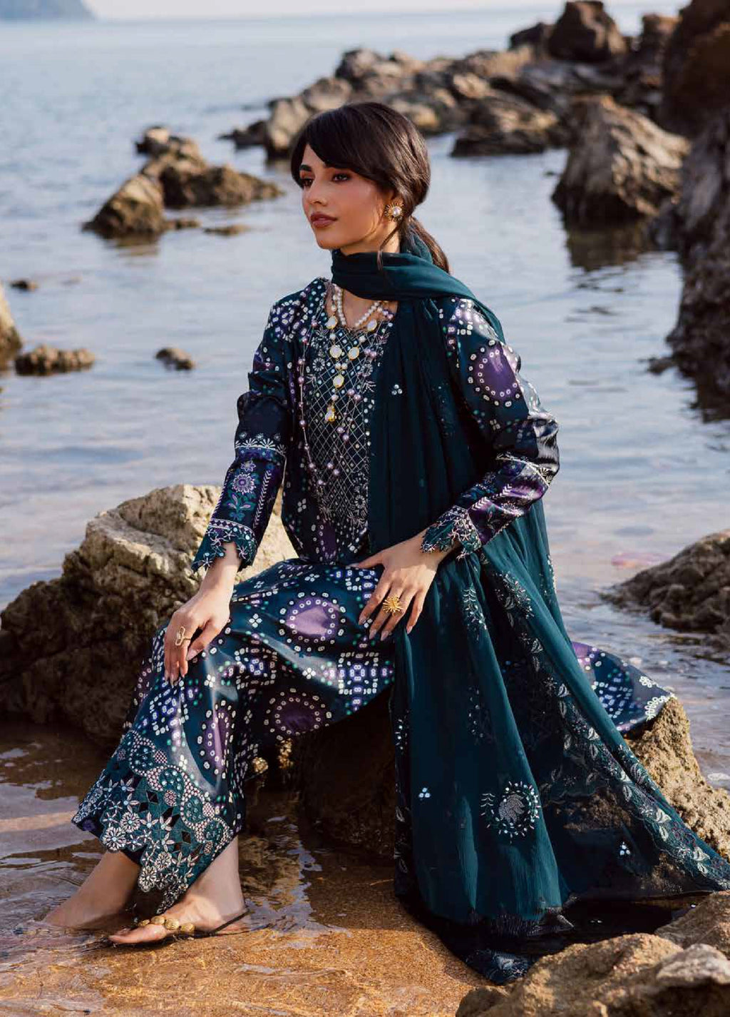 Nureh The Silk Unstitched Embroidered Luxury Silk 3Pc Suit S-27