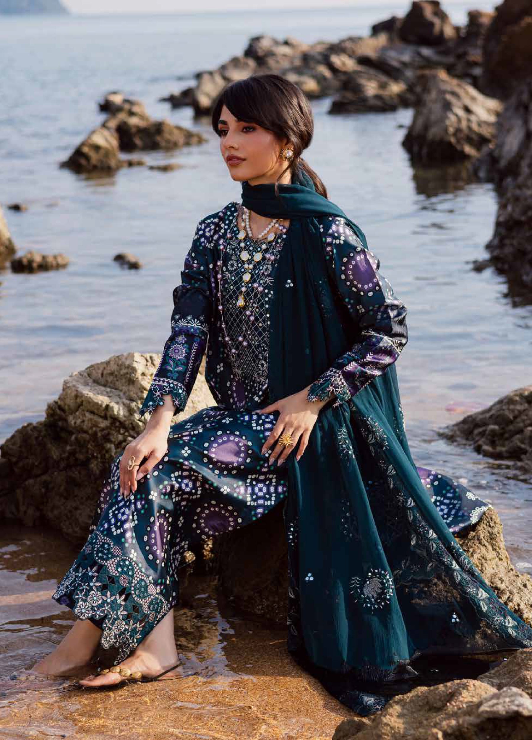 Nureh The Silk Unstitched Embroidered Luxury Silk 3Pc Suit S-27