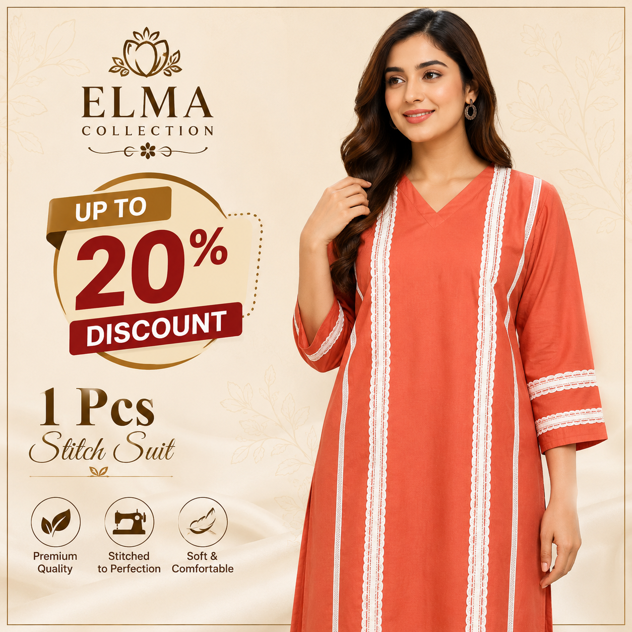 1 Pc Women's Stitched Lawn Plain Shirt