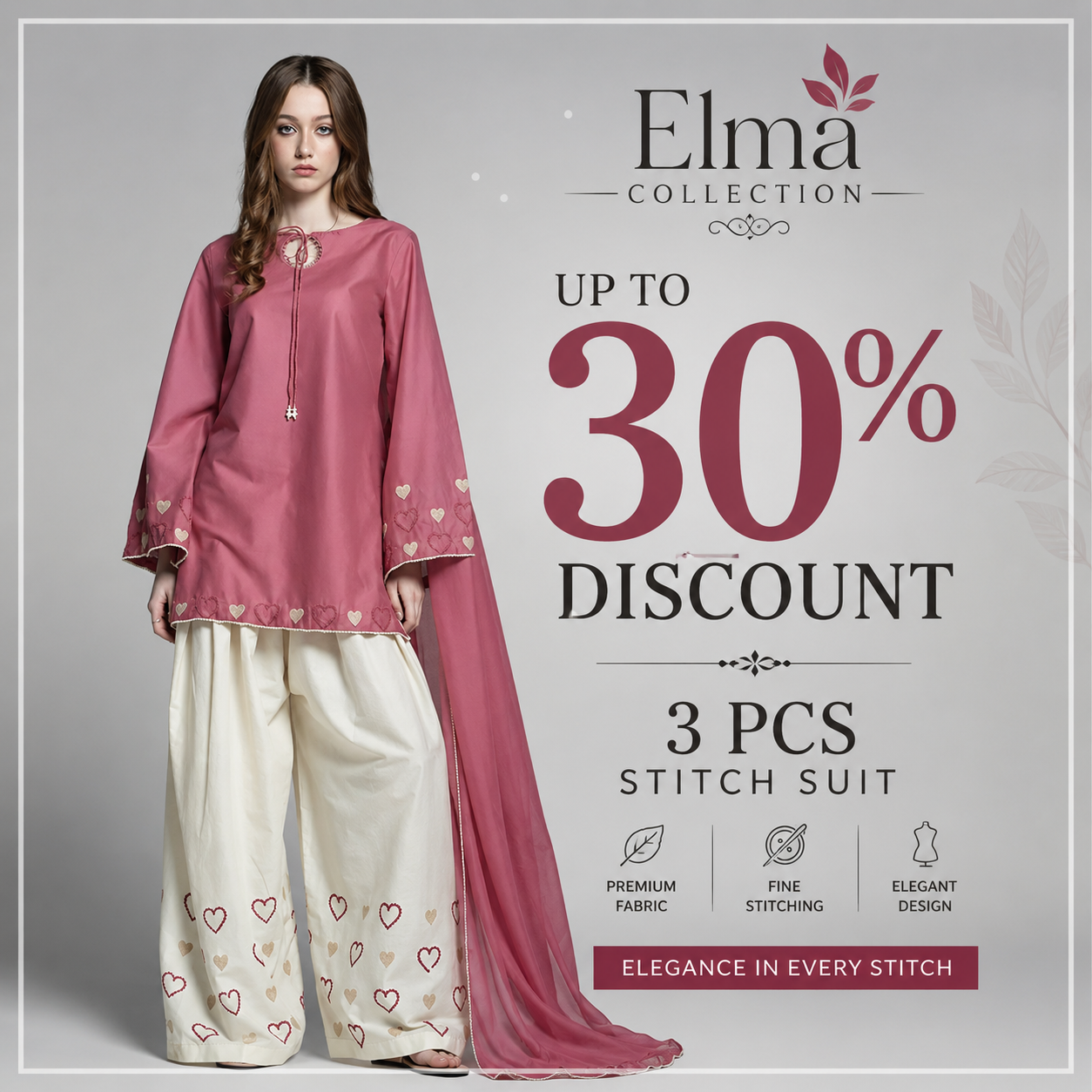 3 Pcs Women's Stitched Cotton Lawn Embroidered Suit