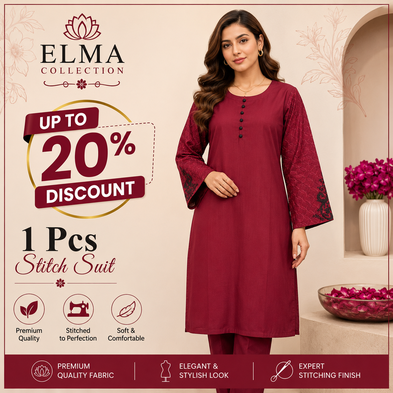 1 Pc Women's Stitched Lawn Embroidered Shirt