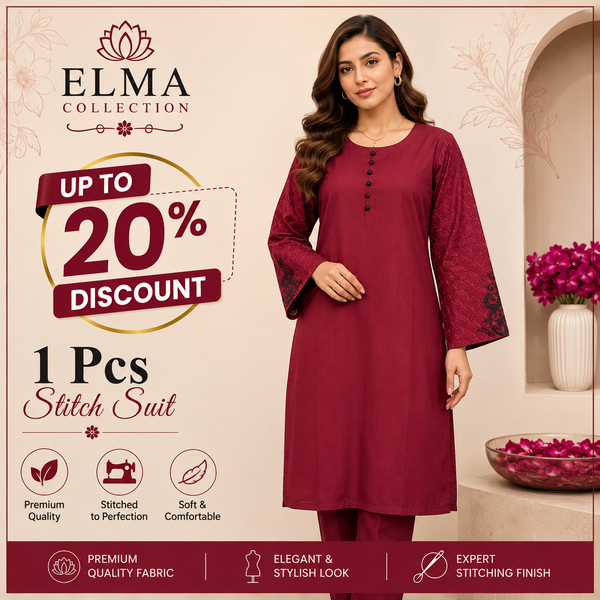 1 Pc Women's Stitched Lawn Embroidered Shirt