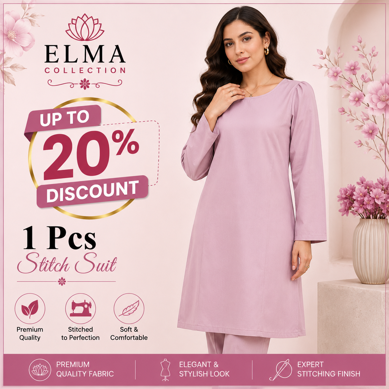 1 Pc Women's Stitched Arabic Lawn Plain Shirt